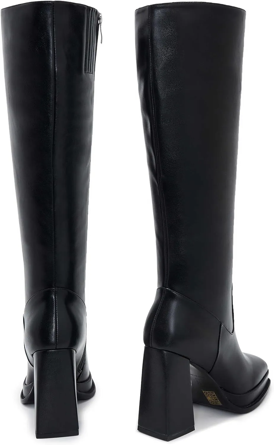 ZXHYZLZ Slim Calf Boot Knee High for Women Square Toe Chunky Heeled Platform Tall